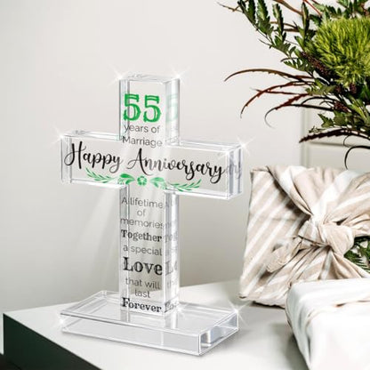 PVOPVO 55th Wedding Anniversary Religious Cross Gifts for Him Her 55 Year Anniversary Romantic Gift for Women Men Couple 55 Years of Marriage Gifts for Couple - color: 55th Anniversary