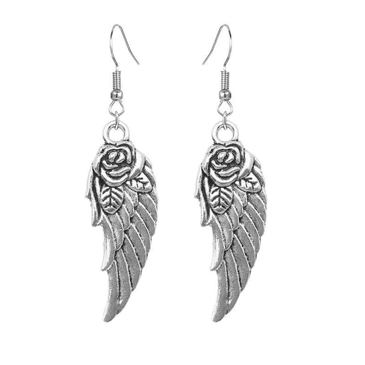 coadipress Angel Wing Earrings for Women Unique Silver Plated Fairy Feather Guardian Dangle Drop Hook Earrings Jewelry - color: Silver Rose Wing