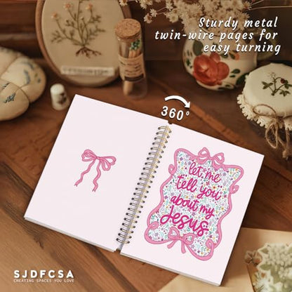 Coquette Preppy Pink Bow Christian Notebook Journal, Bible Verse Scripture Journal for Women, Pink Girly Office Supplies, Let Me Tell You About My Jesus Religious Spiral Notebook 5.5x8.3 In - color: Let Me Tell You About My Jesus-Bow Flower