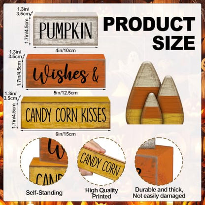 Lineshading 4 Pcs Fall Decoration For Home Wooden Candy Corn Stacked Blocks - style: Candy Corn