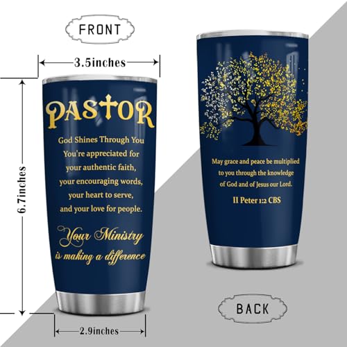 20 Oz Tumbler for Men, Ministry Appreciation, Retirement, Youth Pastor Birthday Christmas Cup Mug, Religious Scripture, Baptism Christian, Pastoral Gift