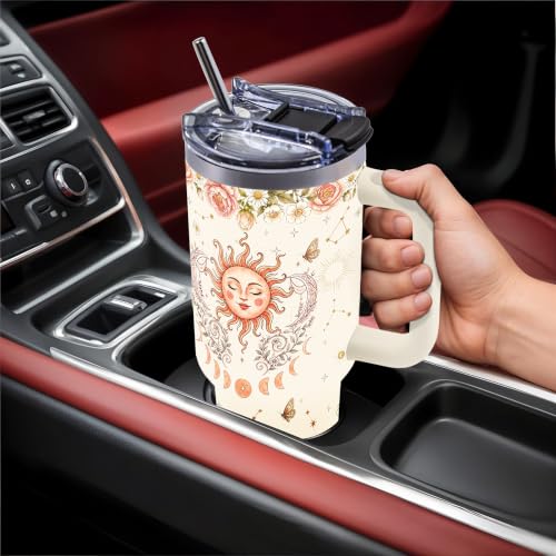 Daisy 40oz Tumbler with Handle, Christmas, Birthday Gifts for Women Men - color: Bohoflower-Yellow