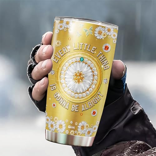 WAZONE Personalized Hippie Tumbler Cup Custom Name Everything Is Gonna Be Alright Jewelry Style Stainless Steel Insulated Travel Mug 20oz 30oz Christmas Birthday Gift For Girl Women - color: Hippie