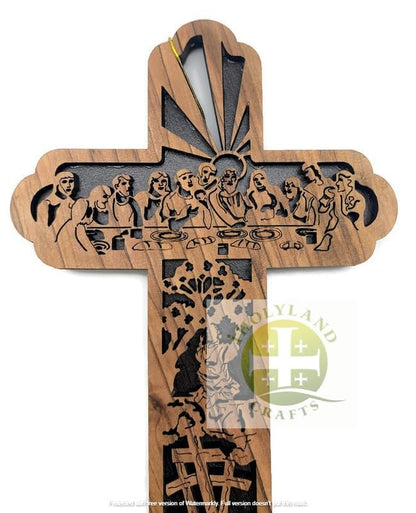Last Supper Cross for Wall, Set of 3 Olive Wood Holy Land Cross from Bethlehem, Wooden Cross Wall Decor, Christmas Tree Ornament, Religious Gifts for Home, 6.25" x 4.1" - style: 3 Crosses