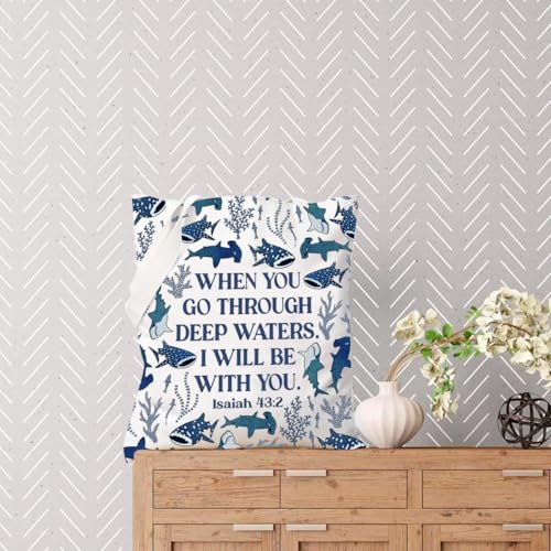 TSOTMO Whale Shark Gift When You Pass Through Deep Waters Inspirational Tote Bag Christian Ocean Beachy Gift for Women