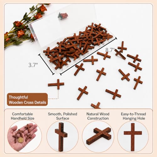 Mr. Pen- Wooden Pocket Cross Charms, 60 pcs, 10 m Rope & Threader