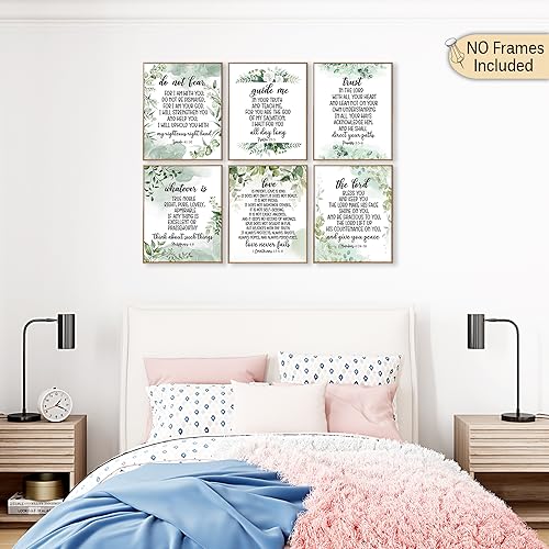 MTL HOE Scripture Wall Art Christian Wall art Poster- Eucalyptus Bible Verse Wall Art Set of 6 (8x10) Christian Wall Decor - Positive Quotes Bible Scripture Wall Art, Christian Art Prints Wall Decor