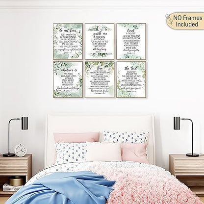 MTL HOE Scripture Wall Art Christian Wall art Poster- Eucalyptus Bible Verse Wall Art Set of 6 (8x10) Christian Wall Decor - Positive Quotes Bible Scripture Wall Art, Christian Art Prints Wall Decor