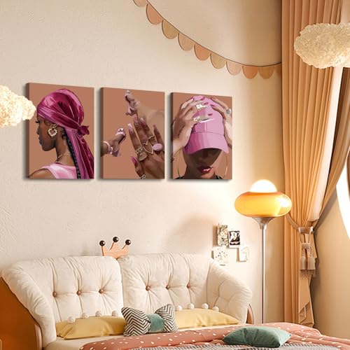 Black Girl Poster Pink Bedroom Wall Decor Set of 3 - color: Framed 12"x16" Black Girl Wall Art Set of 3