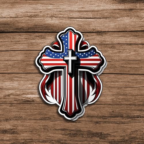 American Flag Cross Sticker 5 Inch Waterproof Christian Faith Vinyl Decal Patriotic USA Religious Graphic for Car Truck Laptop Window Water Bottle Bumper - color: 06