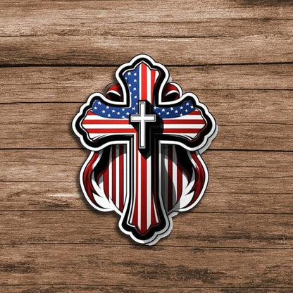American Flag Cross Sticker 5 Inch Waterproof Christian Faith Vinyl Decal Patriotic USA Religious Graphic for Car Truck Laptop Window Water Bottle Bumper - color: 06