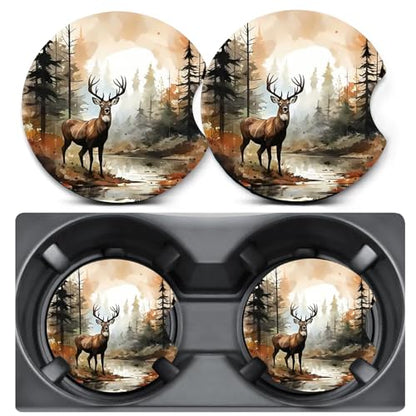 2 Pack Deer Car Coasters for Cup Holder,Neoprene Anti Slip Mat - color: Deer