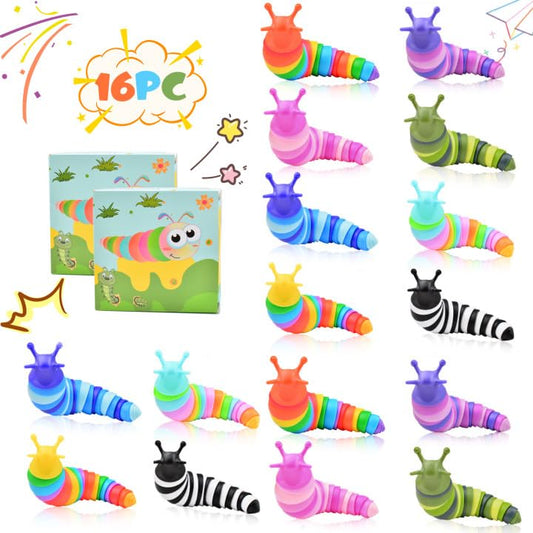 Cevioce 16 PCS Fidget Toys Slug for Adults Anxiety Sensory Toys for Party Favors Toddler Age 3-4 ADHD Autism Toys for Anxiety Stress Easter Gifts for Boys Girls Easter Basket Stuffers for Kids - style: 16PCS - Medium size