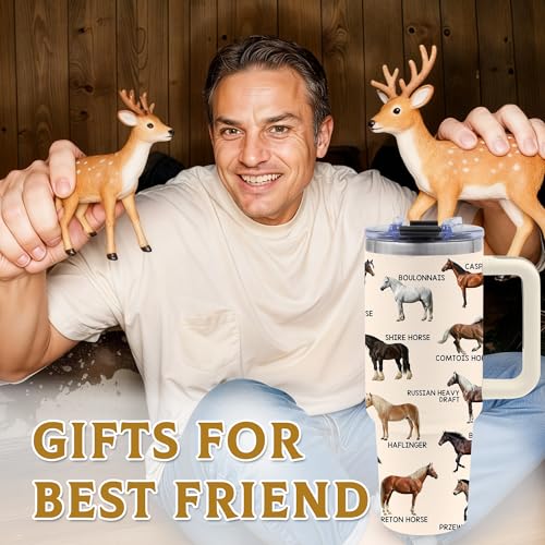 40oz Tumbler with Handle, Horse Gifts for Girls Men Dad Boyfriend - color: KP-Horse-White