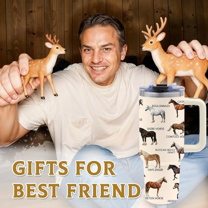 40oz Tumbler with Handle, Horse Gifts for Girls Men Dad Boyfriend - color: KP-Horse-White