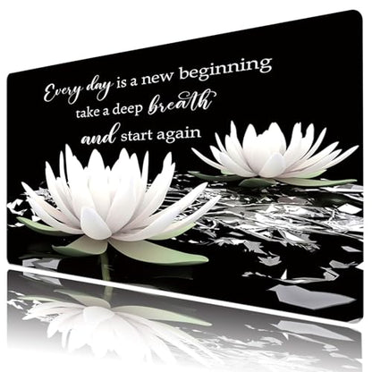 LB Black and White Floral Mouse Pad Plant Flower with Inspirational Quotes Large Mouse Pad for Desk Modern Aesthetic Desk Pad for Office and Home Non-Slip Rubber Base Mouse Mat 15.75L X 31.5W Inch - color: Black