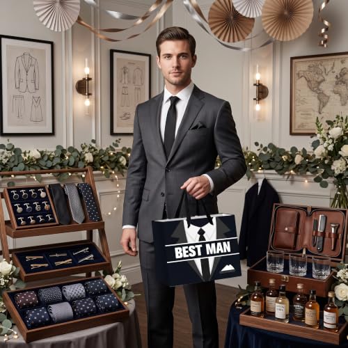 Best Man Gift Bag Set for Men, Groomsmen Gift Proposal Bag with Tissue Paper Card Envelope Sticker for Wedding Groomsman Proposal, Bachelor Party, Groom Squad Invitation, Rehearsal Dinner Thank You Gifts