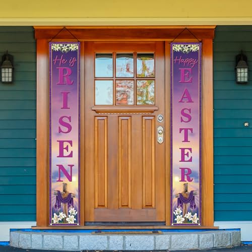 Rvsticty Easter Banner,Spring He Is Risen Decorations for Home Decor