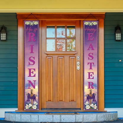 Rvsticty Easter Banner,Spring He Is Risen Decorations for Home Decor