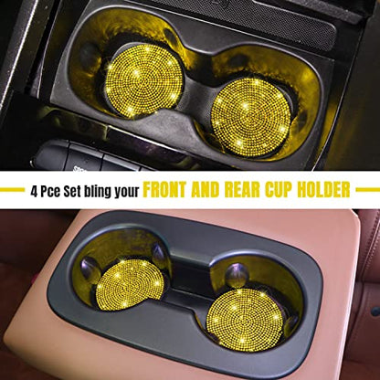 ToBeQueen Yellow Car Cup Holder Coaster, 4 Pack Crystal Rhinestone Bling Coaster Universal 2.75 Inch Anti-Slip Shockproof Car Cup Mat Auto Interior Accessories for Women Girl, Yellow - color: F-yellow