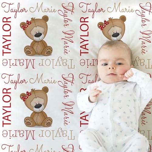 Personalized Baby Blanket, Bear Baby Girl Name Blanket, Custom Newborn Swaddle with Name, Personalized Baby Blankets for Girls, Soft Custom Blankets, Baptism, Fleece Soft 30"X40" - color: Bear Baby