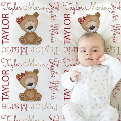 Personalized Baby Blanket, Bear Baby Girl Name Blanket, Custom Newborn Swaddle with Name, Personalized Baby Blankets for Girls, Soft Custom Blankets, Baptism, Fleece Soft 30"X40" - color: Bear Baby
