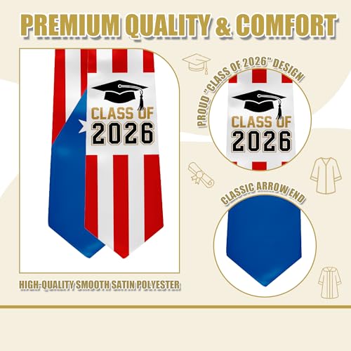 National Flag Graduation Stole Sash - 72" Long Unisex Honors Stole for Students - color: Puerto Rico