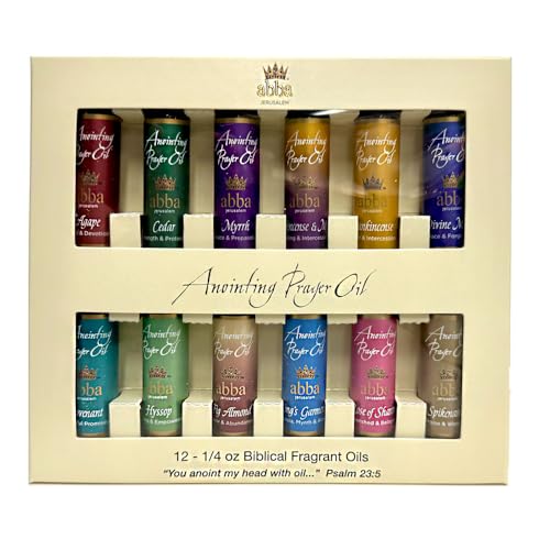 12-Oil Variety Pack 1/4oz Anointing Oils ABBA JERUSALEM - (Agape/Cassia, Cedar, Covenant, Divine Mercy, Fig Almond, Frankincense, Frank/Myrrh, Hyssop, Kings Garments, Myrrh, Rose of Sharon, Spikenard) - size: 3 Fl Oz (Pack of 1)