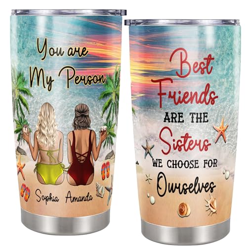 Personalized Best Friend Tumbler Besties Beach Summer Insulated Travel Coffee Mug Cup with Lids Stainless Steel 20 30 Oz Gifts for Sisters Bestfriend Her - color: Sister 494