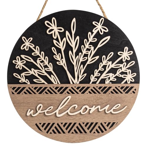 3D Welcome Sign for Front Door, Rustic Wood Wall Hanging Decor - color: black-M