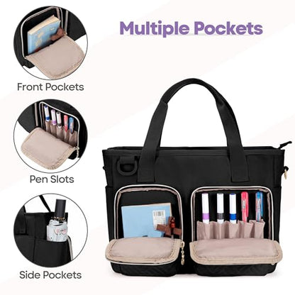 Teamoy Large Bible Bag for Women, Bible Tote Bag Book Cover Case, Black - color: Black