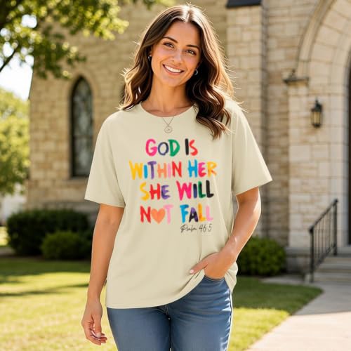 Sulayesh Christian Shirts for Women Jesus God is Within Her Tshirt Faith Inspirational Bible Verse Religious Graphic Tee Tops - color: Apricot, size: XX-Large
