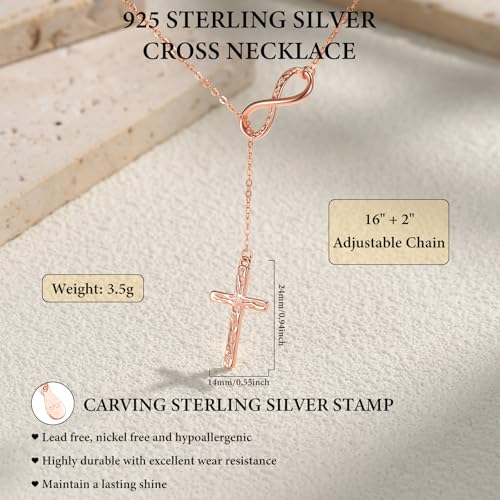 925 Sterling Silver Infinity Cross Necklace for Women - color: Rose Gold