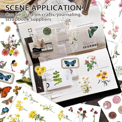 PRSTINCOL Flower Sticker Book, 40 Sheets 470pcs Floral Botanical Themed Journaling Supplies for Scrapbooking Supplies Aesthetic Junk Journal Craft DIY Craft Card Making Laptop - color: Colorful