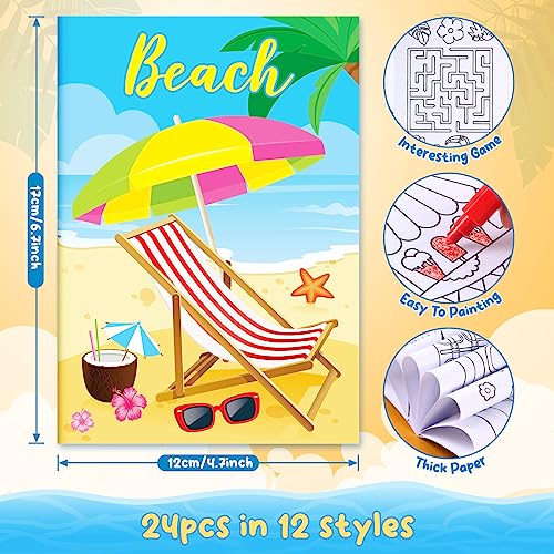 BenLouis 24 Summer Mini Coloring Books with 24 Crayons for Kids Bulk - style: Summer