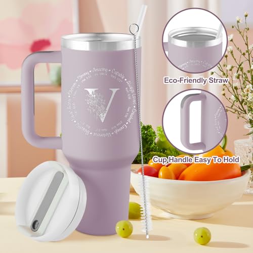ROSTANTEN Christian Gifts for Women, Religious Monogrammed 40 oz Engraved Tumbler, Spiritual Inspirational Gifts Faith based gift Bible Gift, Initial Christian Tumbler for Women - style: V