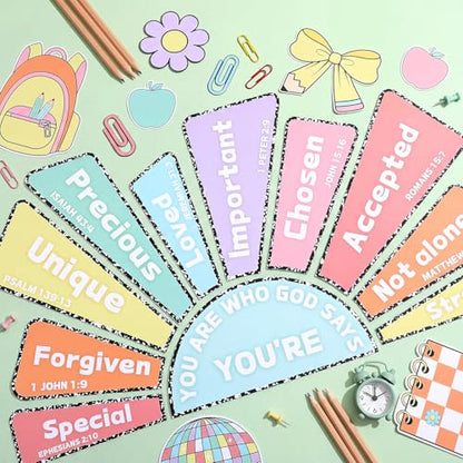 Gueevin 52 Pcs Pastel Christian Bulletin Board Decoration Set for Classroom