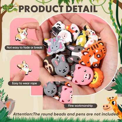Tondiamo 60 pcs Animal Silicone Focal Beads for Pens Cute Cartoon Animal Theme Silicone Focal Bead for Beaded Pen Necklace Bracelet Charms Keychain Making Jewelry Making DIY Gifts - style: Animal