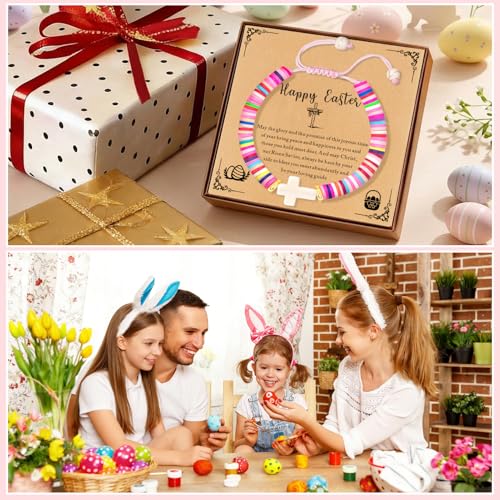 Cute Cross Bracelet Teen Girl Gifts Trendy Stuff Christian Gifts for Kids/Girls/Boys/Teens/Women Jewelry Colorful Jesus Bracelets Christmas Religious Communion Baptism Confirmation Gifts - color: Colorful- Happy Easter