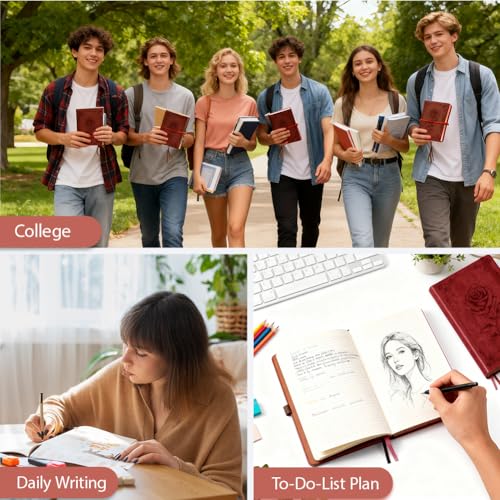 A5 Classic Rose Flower Leather Journal, 300 Pages Lined Notebook - style: Rose
