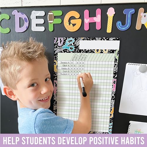 Attendance Chart for Classroom -8pc Laminated Chore & Reward Chart for Kids - color: Composition Notebook