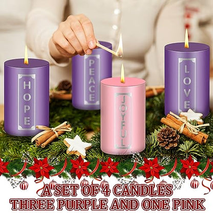 4 Pcs Advent Candles with Words Pillar Christmas Advent Candle 2 x 3 Inch - size: 2 x 3'', style: Cylinder