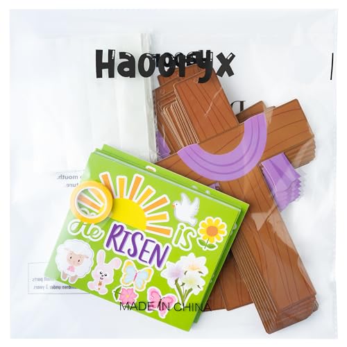Haooryx Easter He is Risen Cross Craft Kit - 28 Pack Make Your Own Jesus Resurrection Cross Hanging Ornaments Thankful Craft for Church Sunday School Classroom Christian Easter Day Party Supply - style: He is Risen Cross