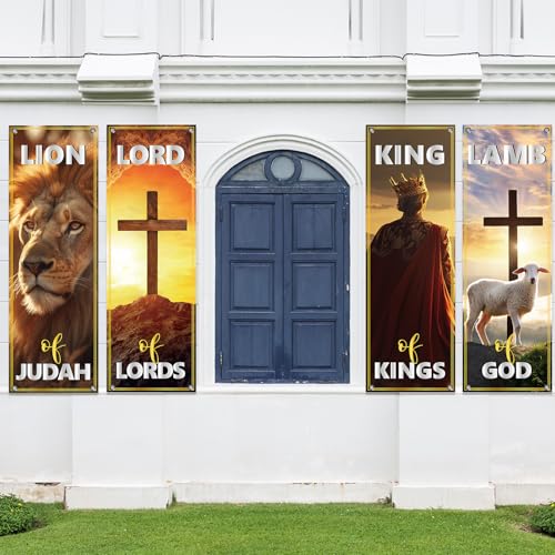 4Pcs Church Banners for Sanctuary Wall Worship Christian Banners Hanging Backdrop Scripture Inspirational Religious Praise Signs Bible Verses Banner Scripture Hanging Signs for Church School Decor - style: Inspirational Religious Praise