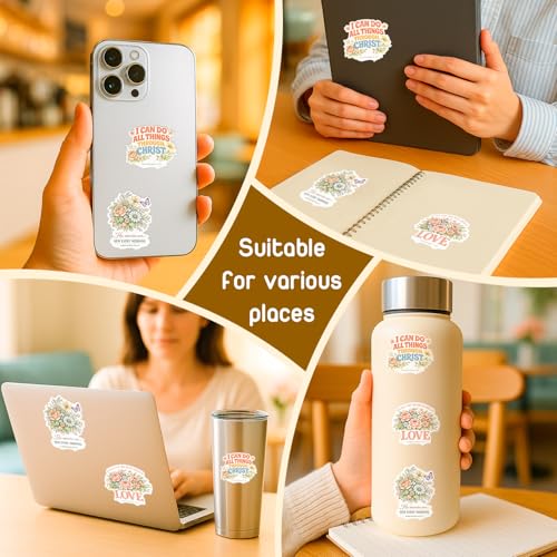 (3 Pcs) Christian Stickers - Waterproof Vinyl Christian Sticker Pack - color: Floral Bible Verse