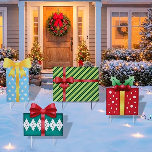 Bshine Christmas Outdoor Decor Stake,41.5" Metal Xmas Box Yard Sign,4 Pack - size: 41.5" Gift