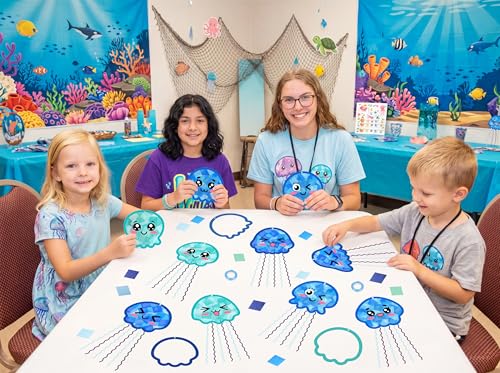 48PCS Summer Crafts: Paper Jellyfish Suncatchers DIY Kits, Window Stained Glass Effect Art Supplies - style: jellyfish