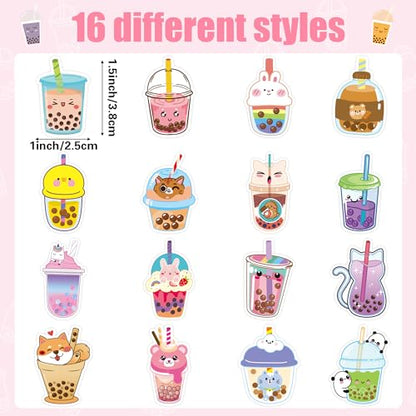 BeYumi Bubble Tea Sticker Roll - 1000Pcs Boba Stickers in 2 Rolls Waterproof Vinyl Drinks Theme Cute Kawaii Bubble Tea Decals Gift Laptop Bottle Scrapbooking Luggage Computer Envelope Decor for Kids - style: Bubble Tea
