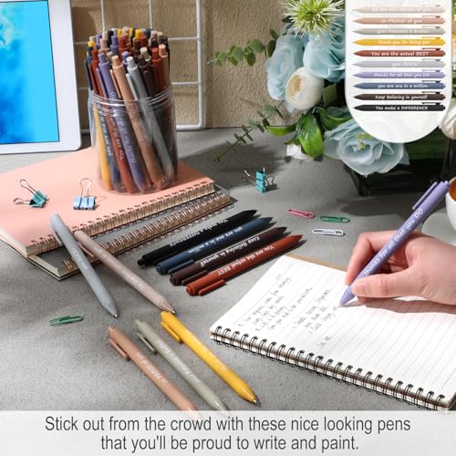 Crtiin 50 Pcs Inspirational Pens Bulk Neutral Tones, Thank Yourself - color: Neutral Tones, size: 1 Count (Pack of 50)