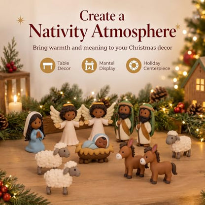 Cinnvoice 60 Pcs Christmas Nativity Sets, Mini Jesus Resin Figurines Crafts - color: Black, style: Jesus